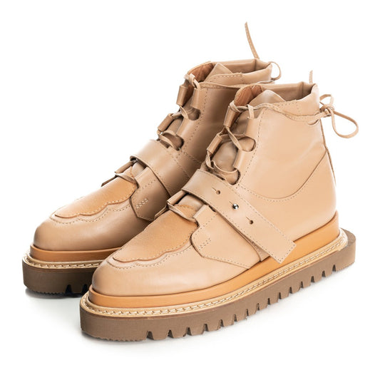 Beige leather booties with cloud detail