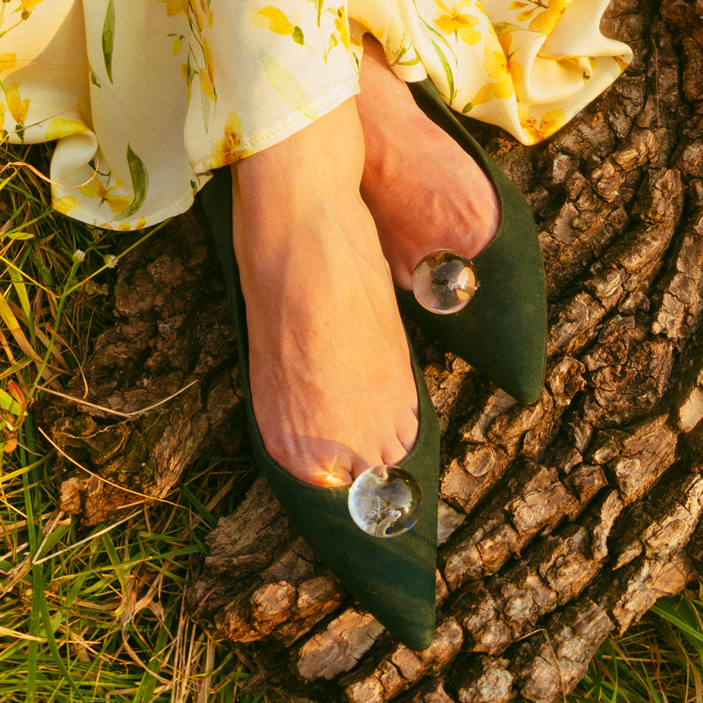 Mihaela Glăvan // Ștefan Câlția green suede ballerinas