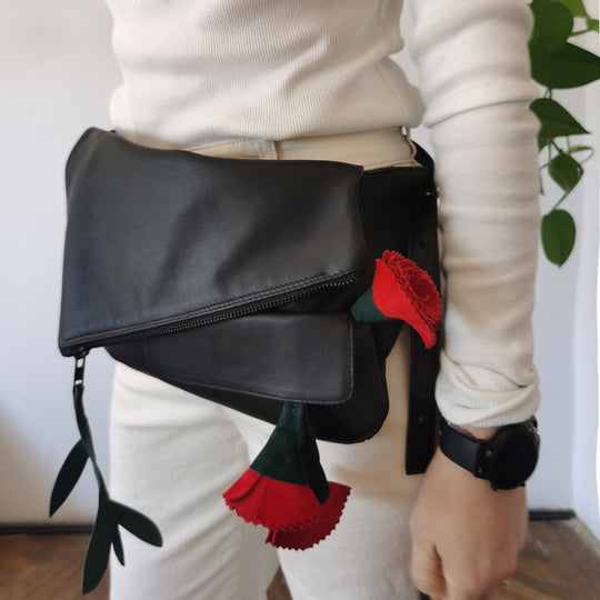 Make this flower great again black leather purse