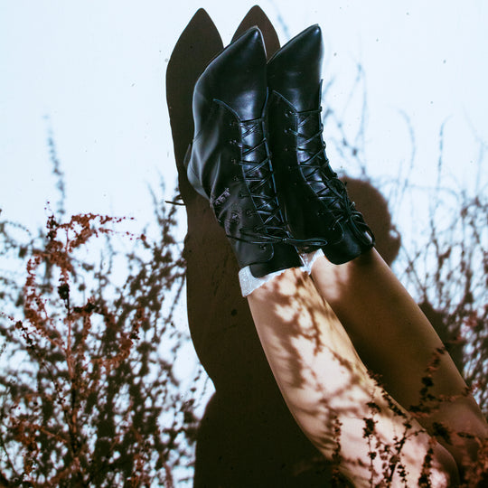 Mihaela Glăvan // Ștefan Câlția black leather booties