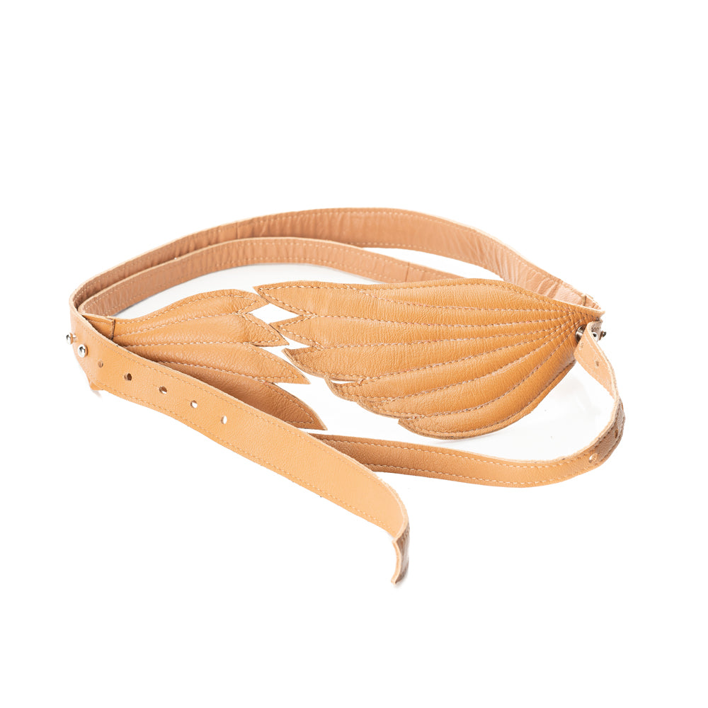 Fly Away With Me camel leather belt by Mihaela Glavan Fashion in Camel Leather mihaelaglavan.ro