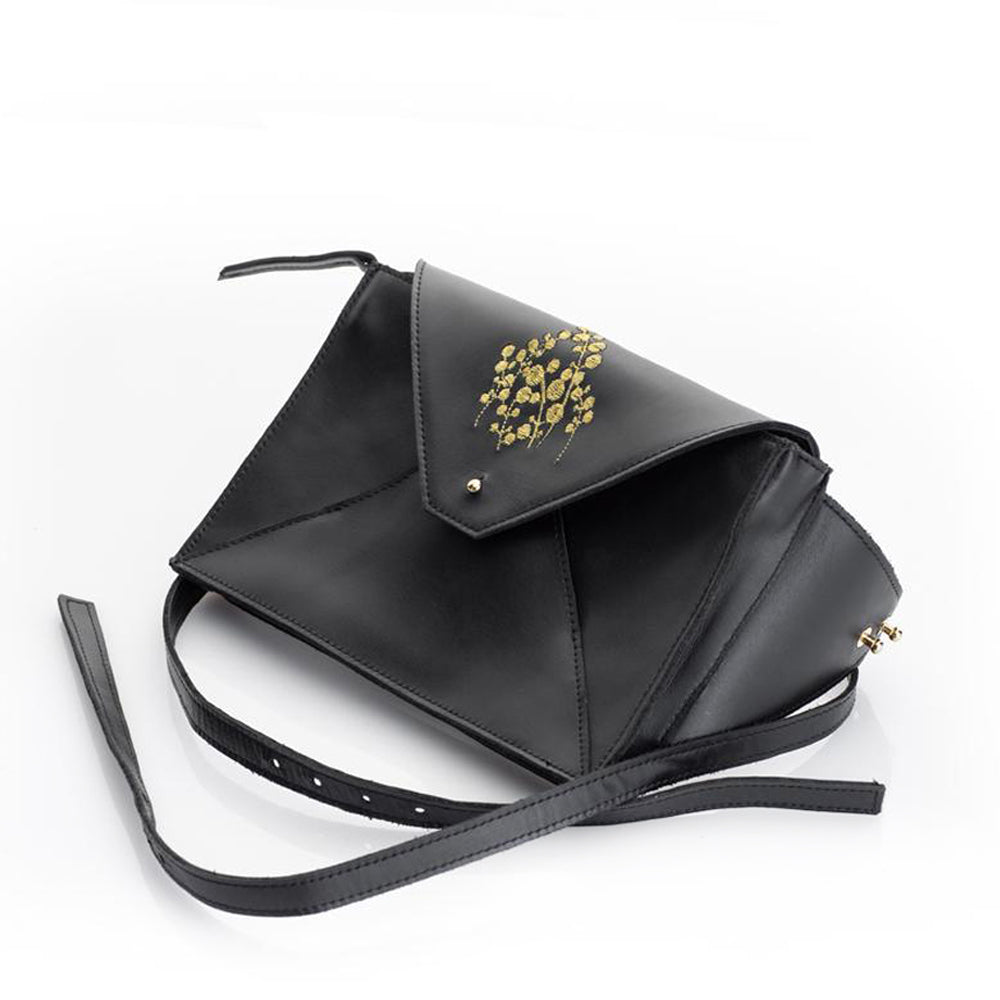 Lily of the Valley black leather bum bag