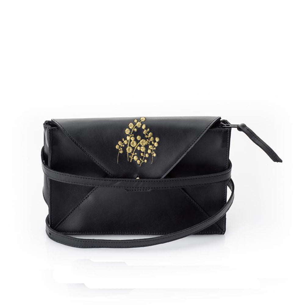 Lily of the Valley black leather bum bag