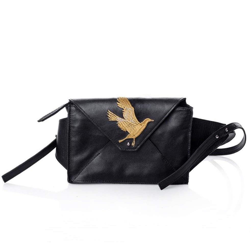 Seagulls black leather bum bag