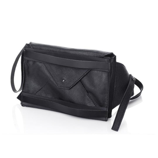 Envelope Double black leather bum bag