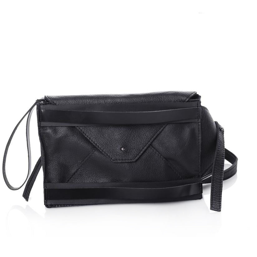 Envelope Double black leather bum bag