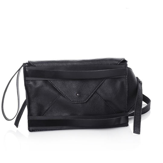 Envelope Double black leather bum bag