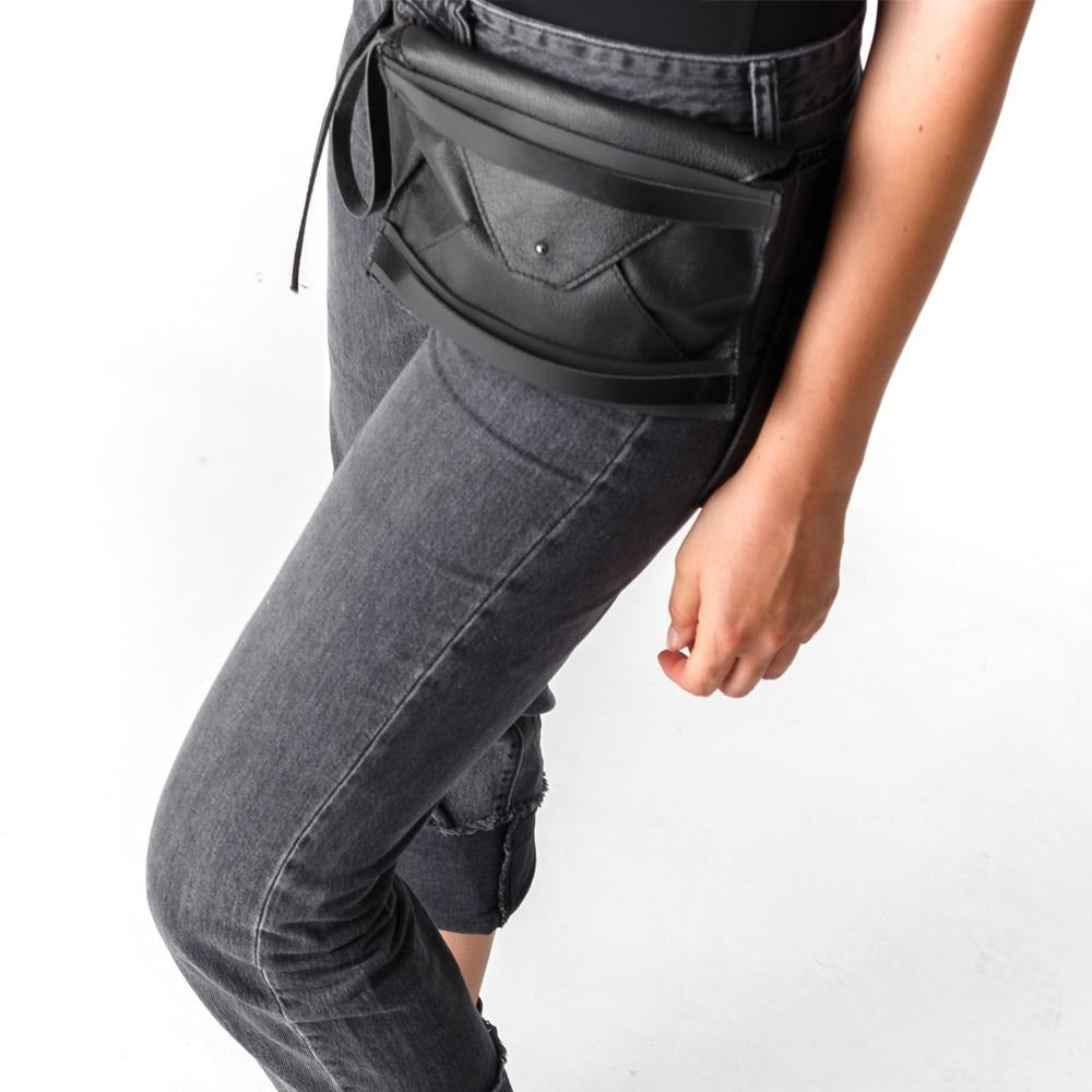 Envelope Double black leather bum bag
