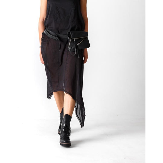 Double Zipper black leather bum bag
