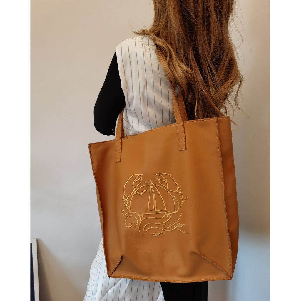 Seaside greetings camel leather bag