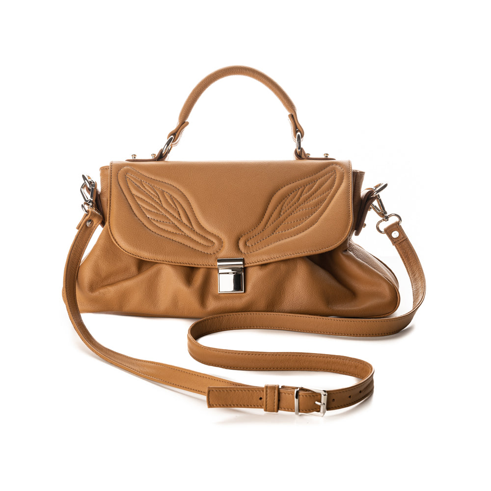 Lady-like light brown leather spring bag