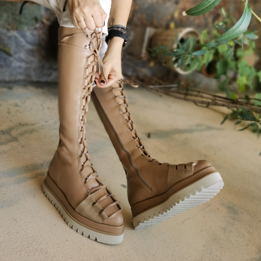 Urban Touch beige leather boots