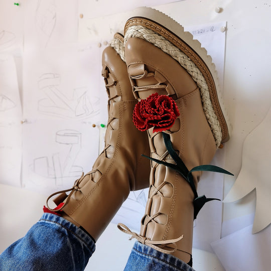 Flat platform lace-up boots