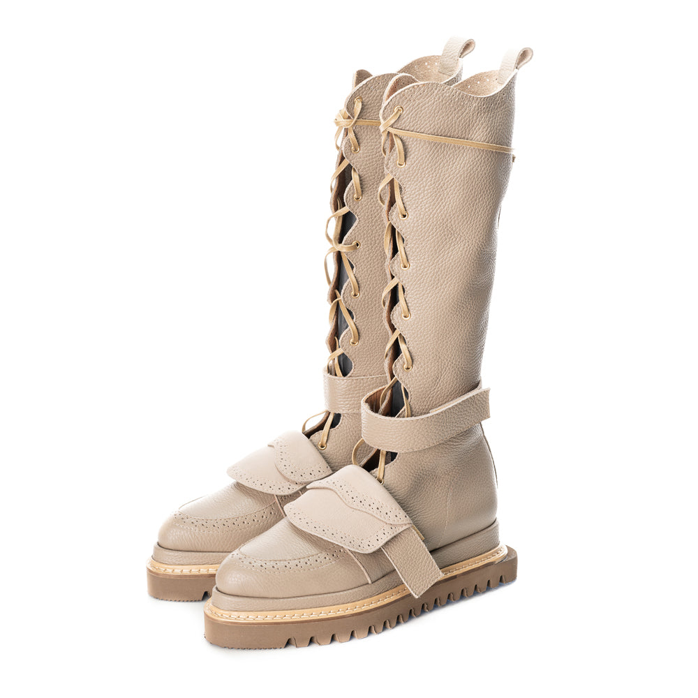 Nostalgia beige leather boots