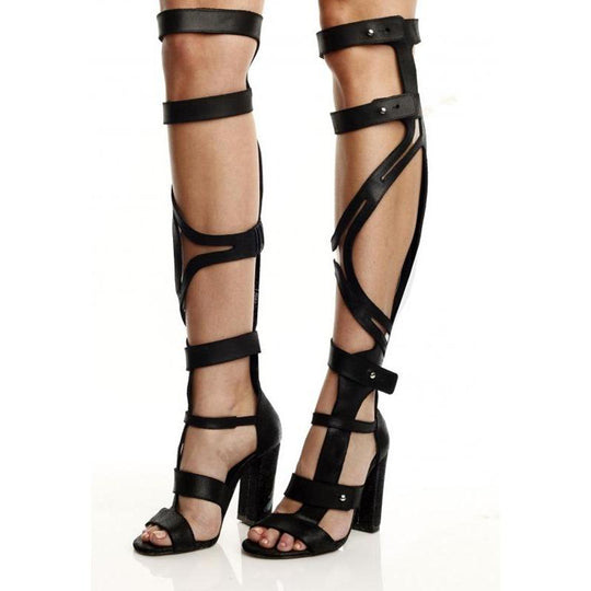 Bird Heels black leather gladiator sandals