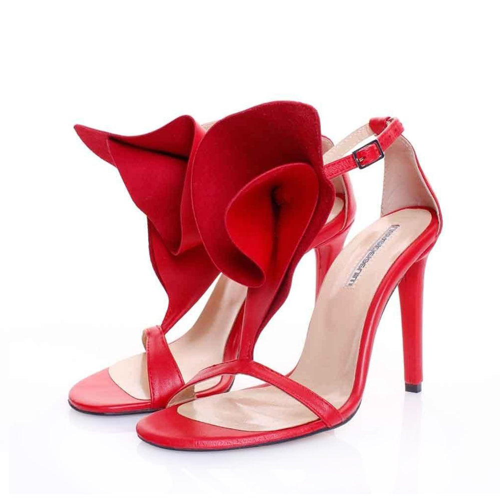 Floral Strap red suede sandals Dramatic style –
