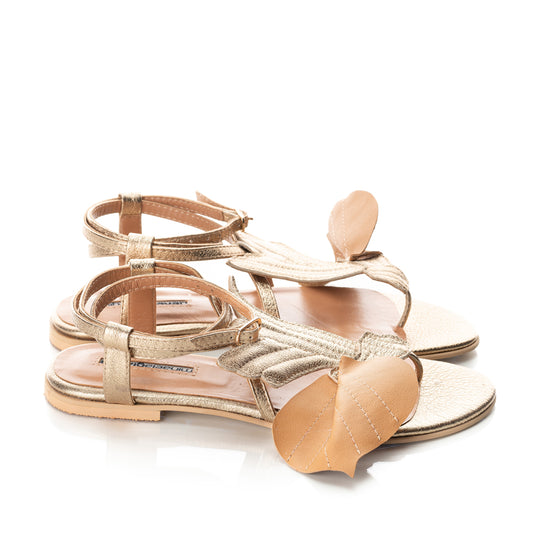Love poem golden leather flat sandals