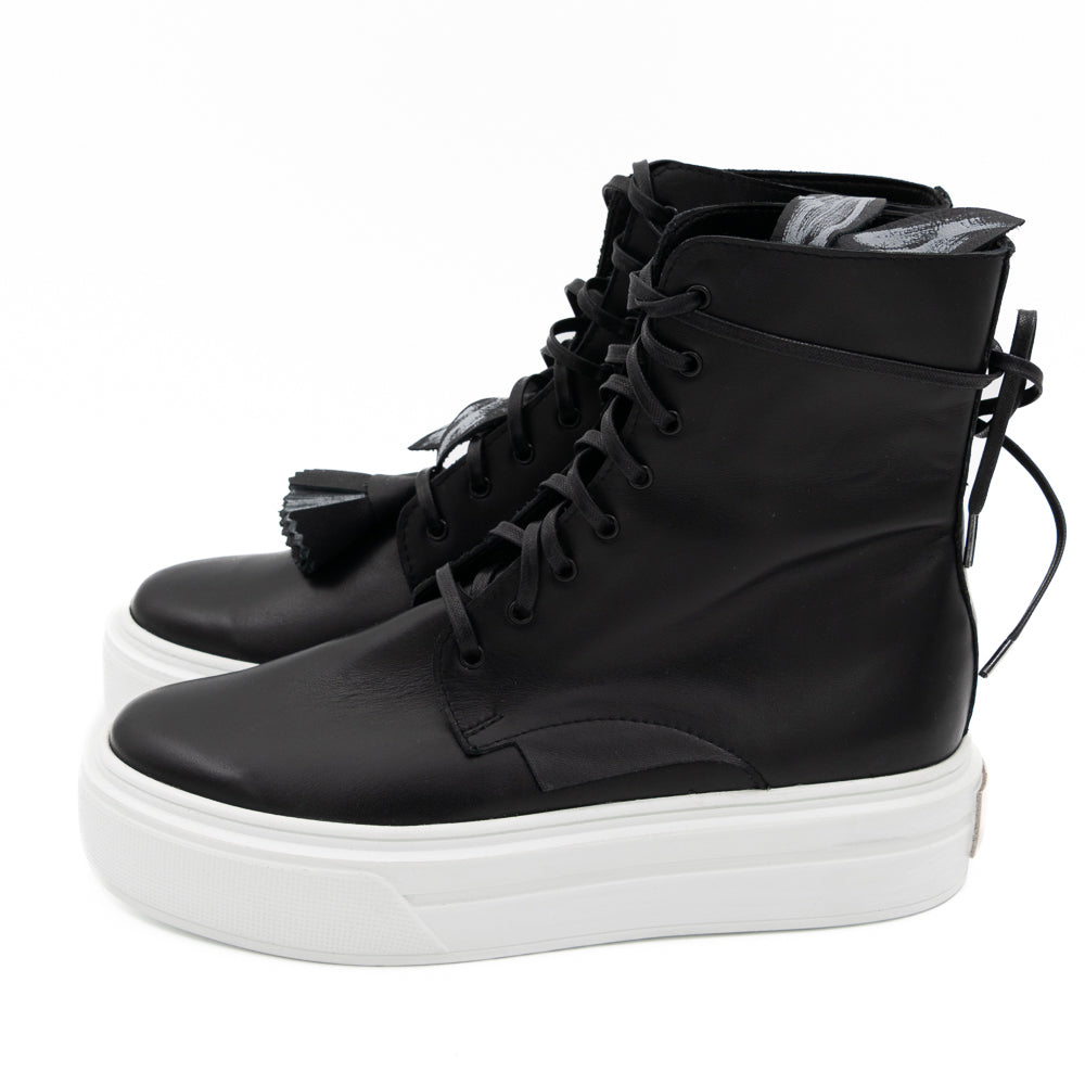 Blossom Kiss black leather high - top sneakers