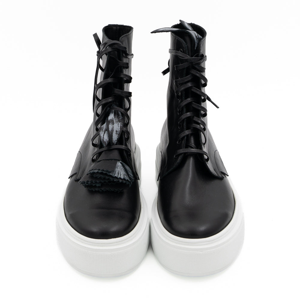 Blossom Kiss black leather high - top sneakers