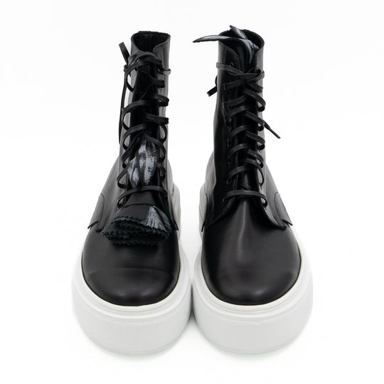Blossom Kiss black leather high - top sneakers