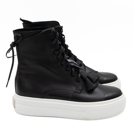 Blossom Kiss black leather high - top sneakers