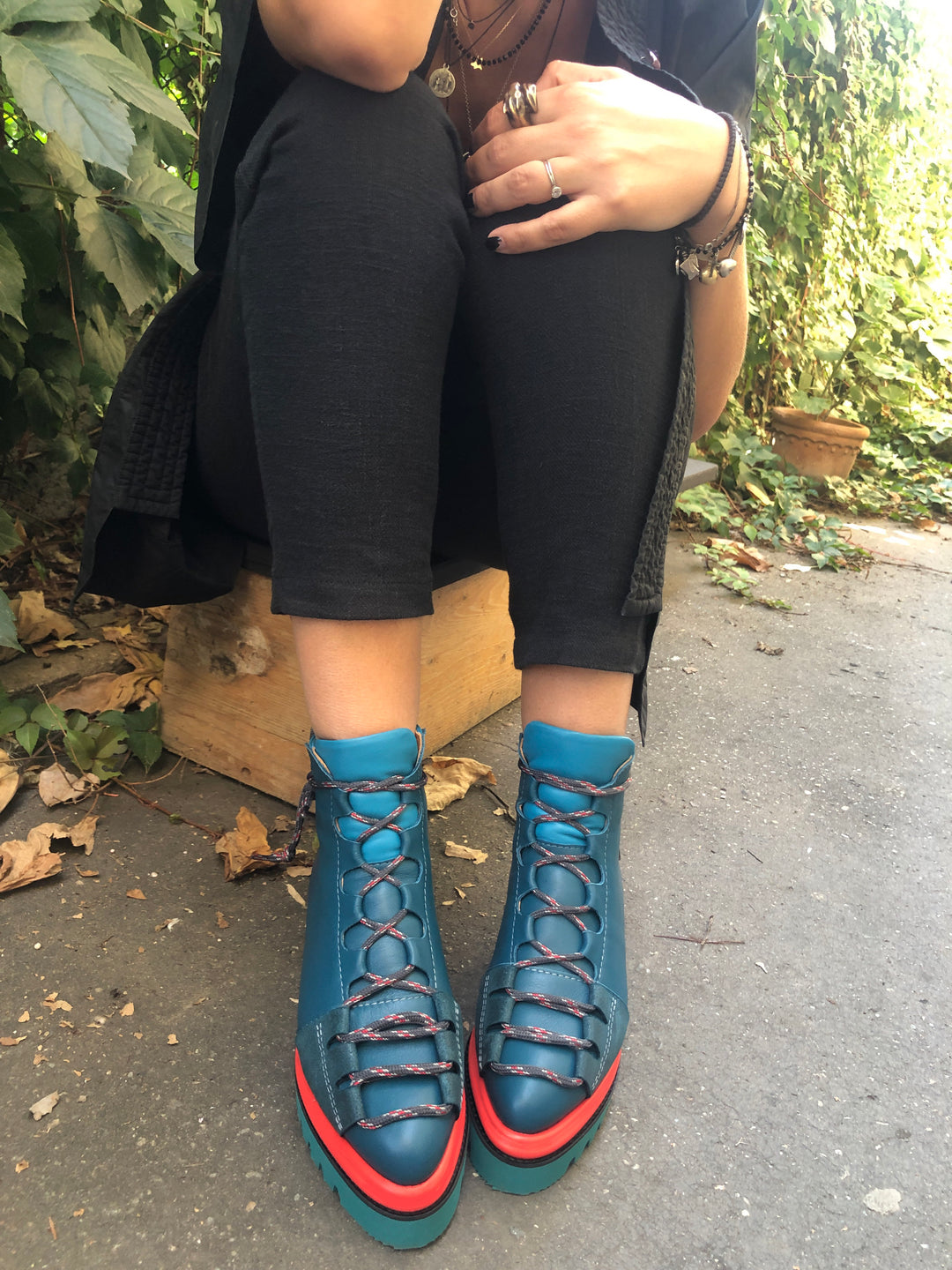 Blue Fall Joy blue  leather booties