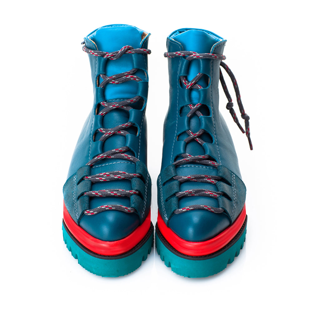 Blue Fall Joy blue  leather booties