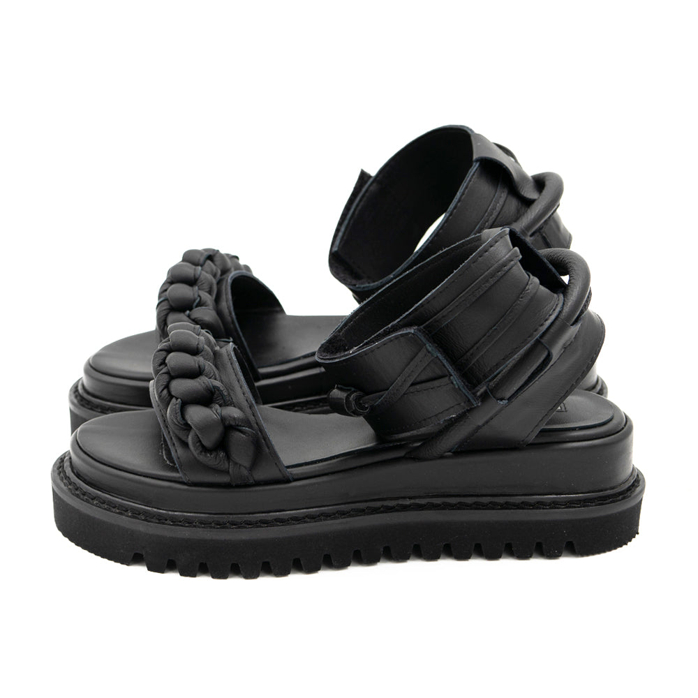 Braided Sunrise black leather sandals