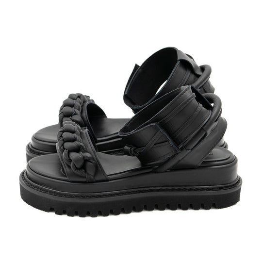 Braided Sunrise black leather sandals