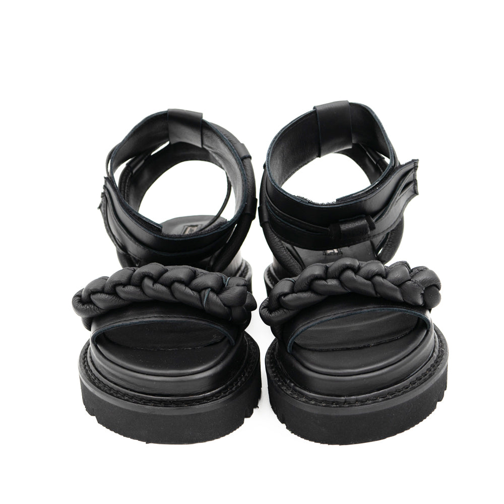 Braided Sunrise black leather sandals