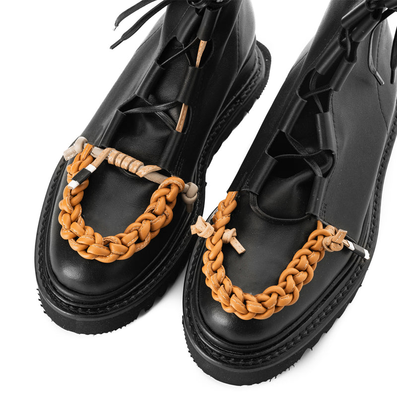 Braided with Love black leather lace-up booties