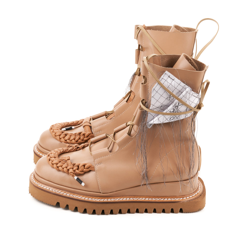Braided with Love XOXO beige leather lace-up booties