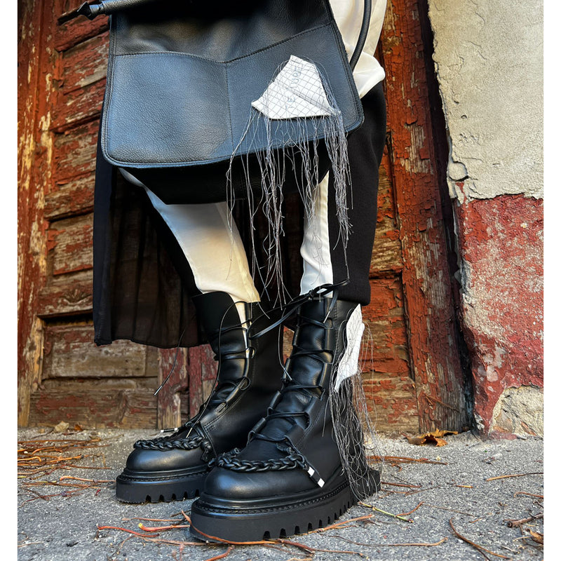 Braided with Love XOXO black leather lace-up booties