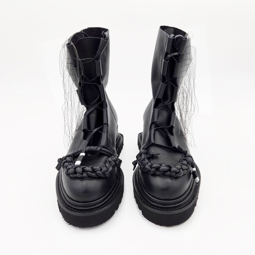 SHR Braided with Love XOXO black and white leather lace-up booties