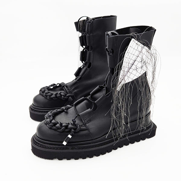 Braided with Love XOXO black leather lace-up booties