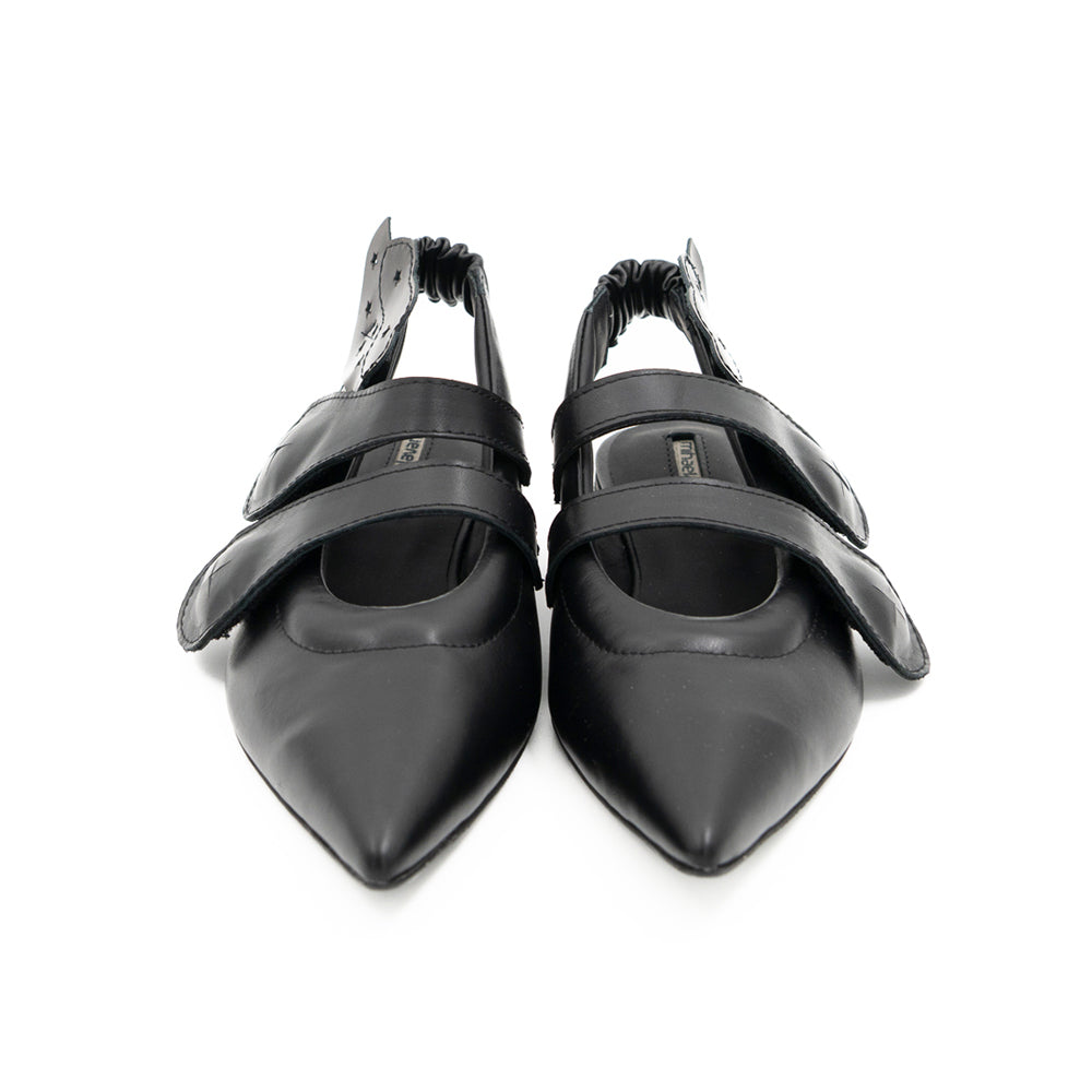 Cosmic Hugs  black  leather open-back ballerinas