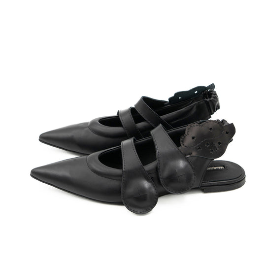 Cosmic Hugs  black  leather open-back ballerinas