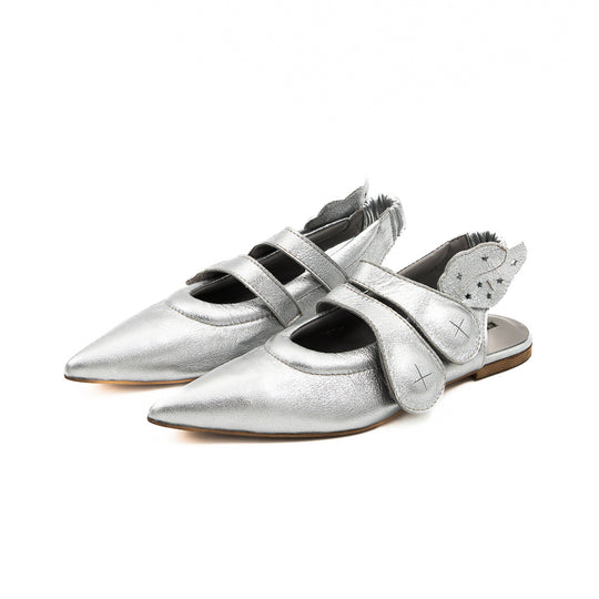 Cosmic Hugs silver leather open-back ballerinas