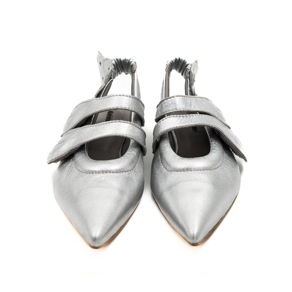 Cosmic Hugs silver leather open-back ballerinas