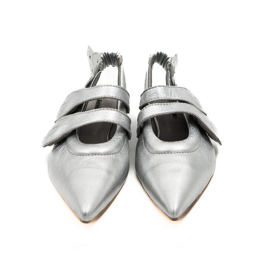 Cosmic Hugs silver leather open-back ballerinas