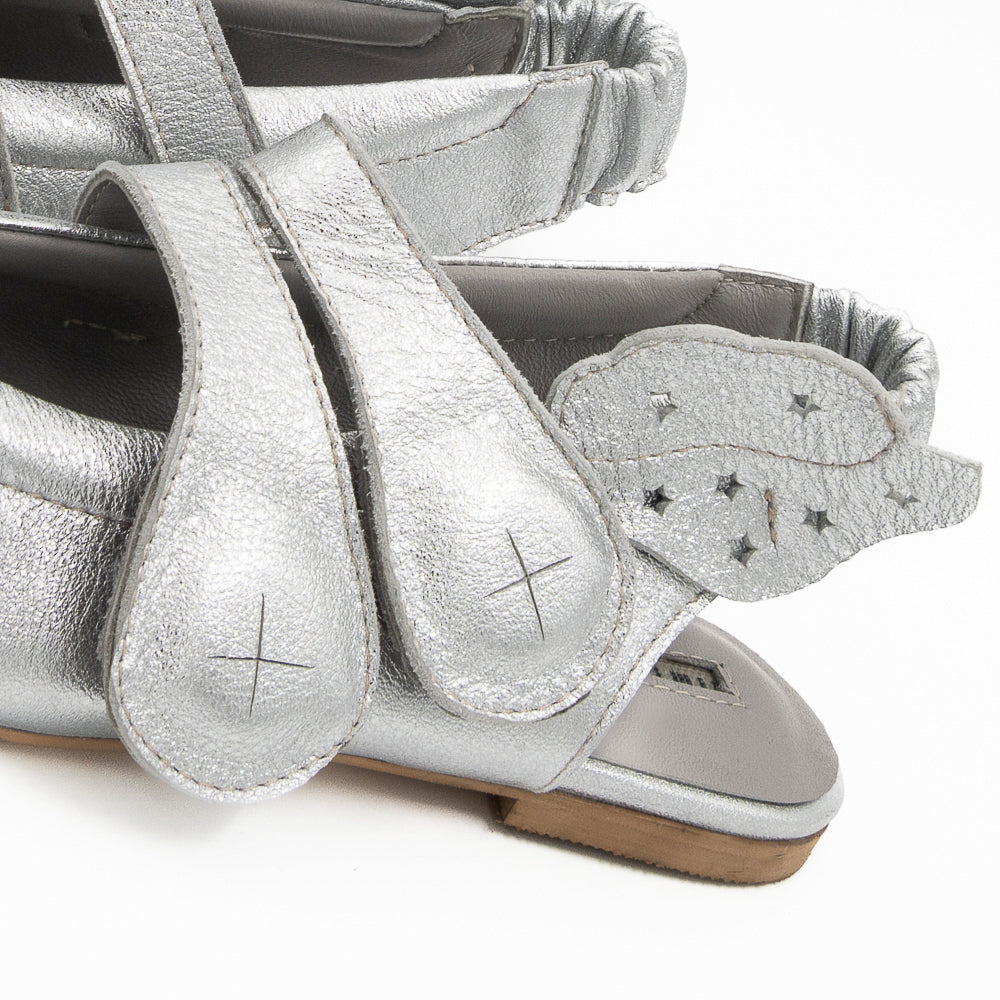 Cosmic Hugs silver leather open-back ballerinas