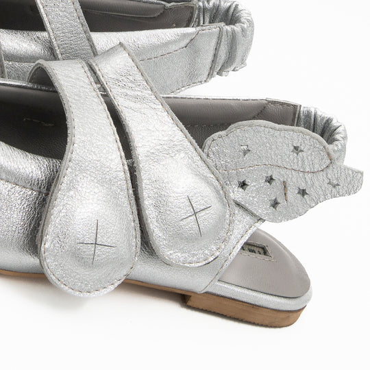 Cosmic Hugs silver leather open-back ballerinas