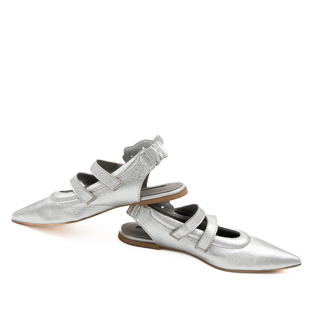 Cosmic Hugs silver leather open-back ballerinas
