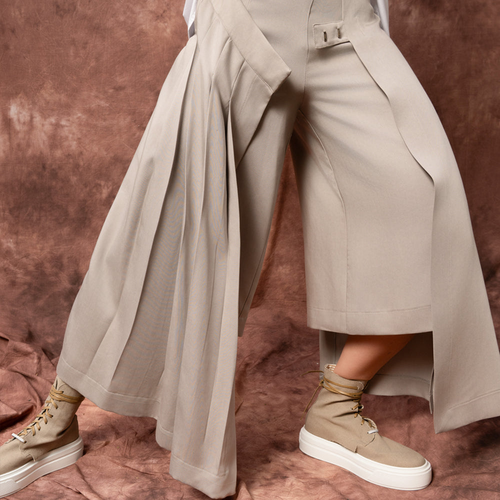 Wind greige lyocell layered trousers