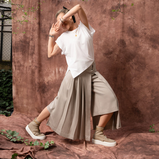 Wind greige lyocell layered trousers