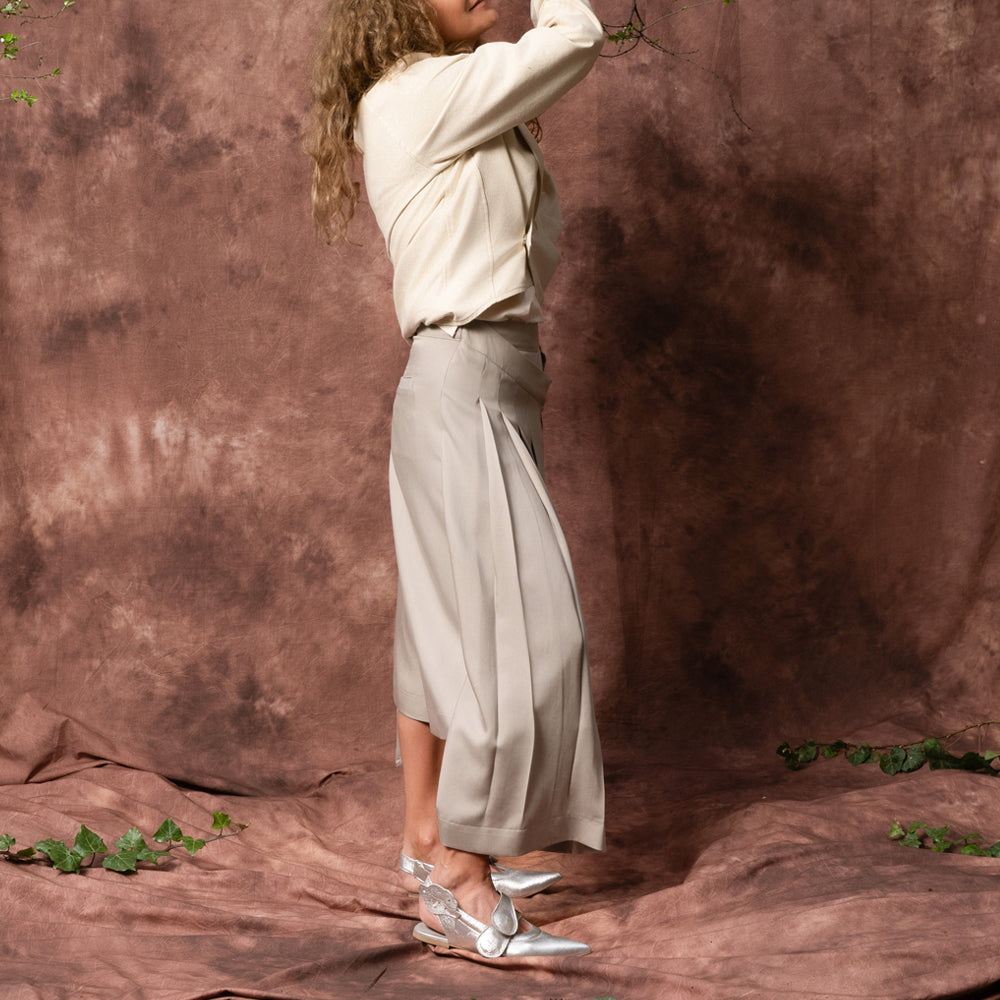 Wind greige lyocell layered trousers