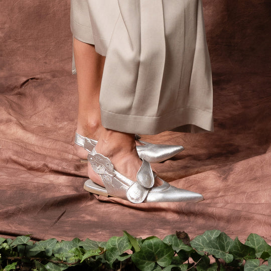 Cosmic Hugs silver leather open-back ballerinas