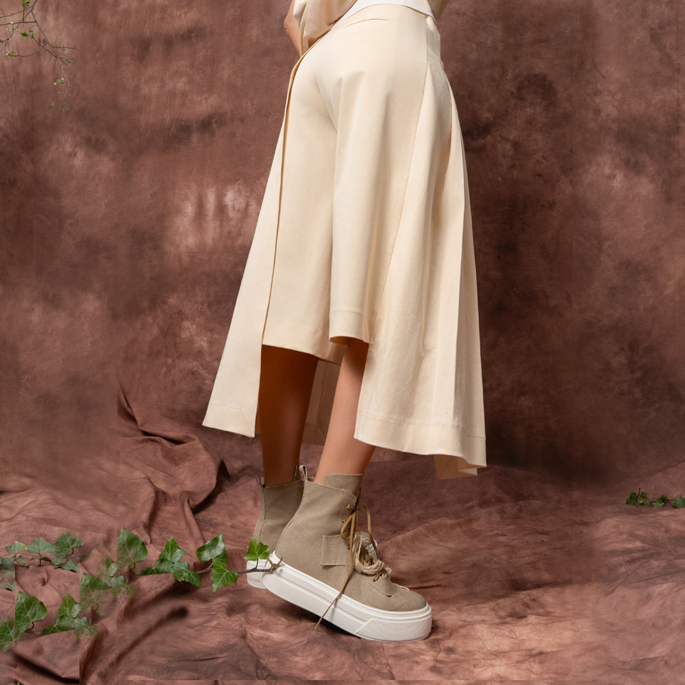 Wind beige cotton-lyocell layered trousers