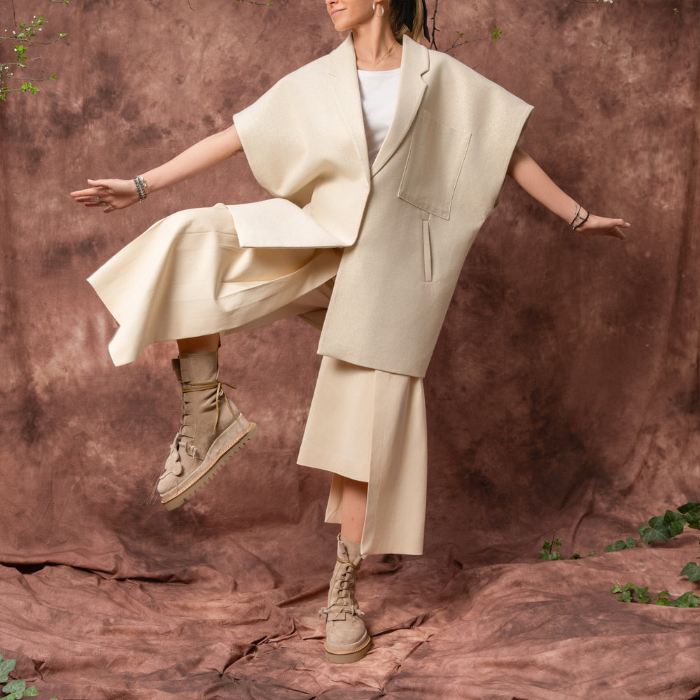 Why so Serious beige suede lace-up booties