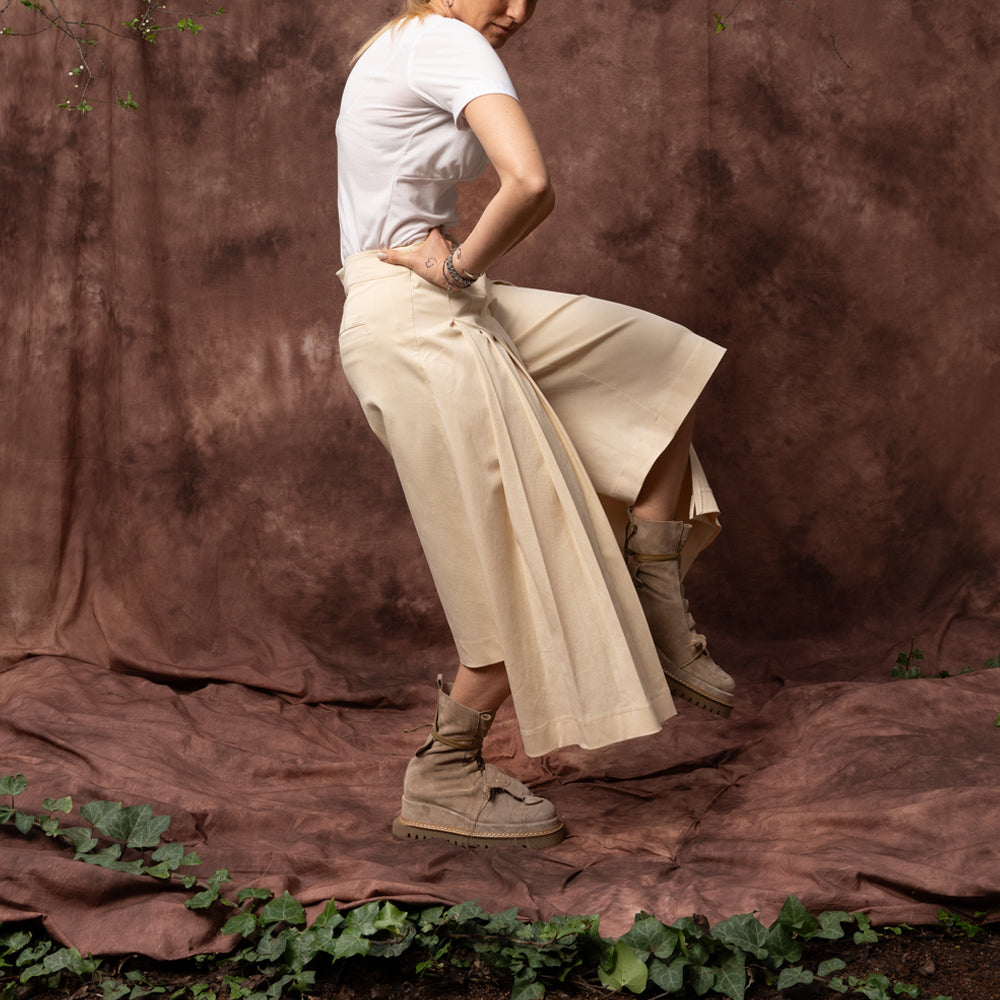 Wind beige cotton-lyocell layered trousers